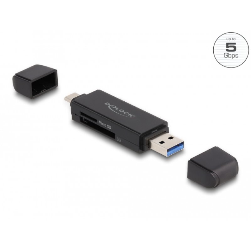Delock Card Reader SuperSpeed USB 5 Gbps USB Type-C™ / Typ-A für SD und Micro SD Speicherkarten