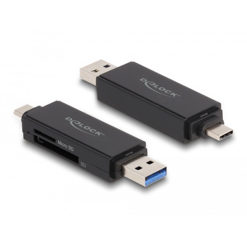 DeLOCK Card Reader SuperSpeed USB 5 Gbps USB Type-C / Type-A for SD and Micro SD memory cards