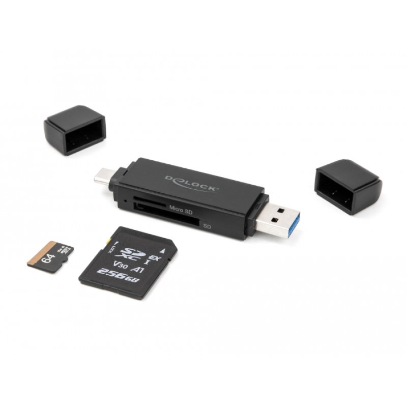 DeLOCK Card Reader SuperSpeed USB 5 Gbps USB Type-C / Type-A for SD and Micro SD memory cards
