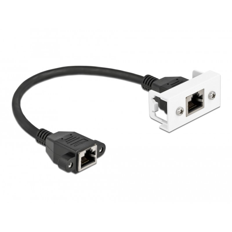 DeLOCK Network Extension Cable for Easy 45 Module S/FTP RJ45 jack to RJ45 jack Cat.6A 25 cm black