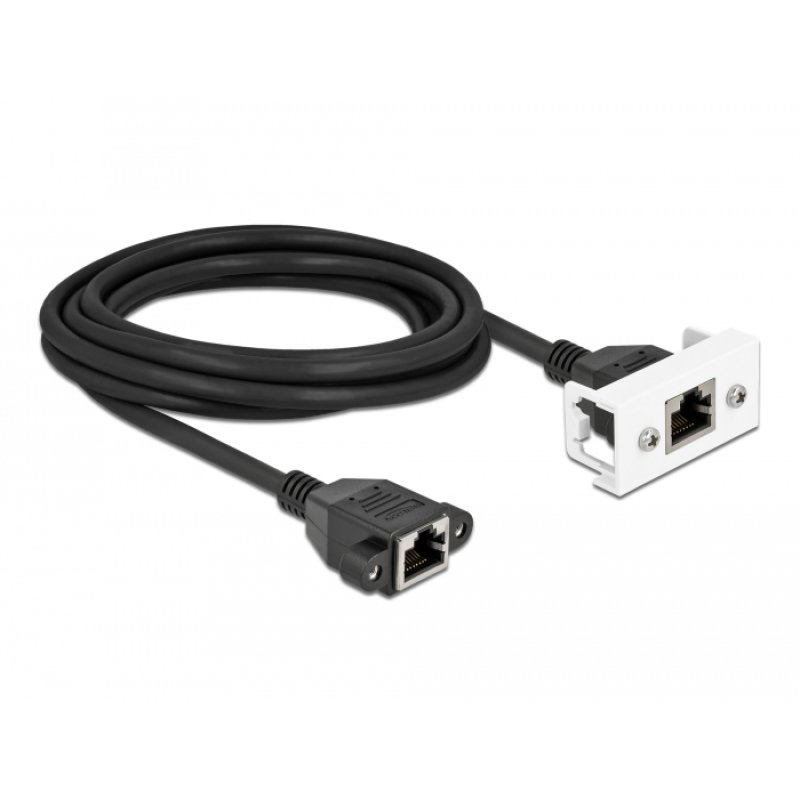 Delock Netzwerk Verlängerungskabel für Easy 45 Modul S/FTP RJ45 Buchse zu RJ45 Buchse Cat.6A 3 m schwarz / weiß