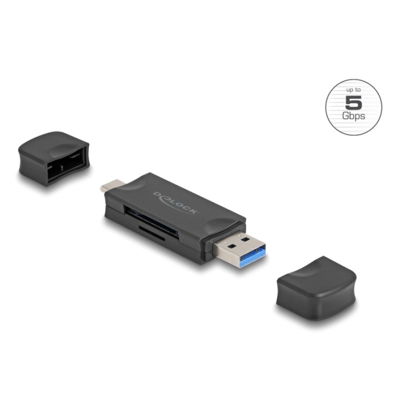 DeLOCK 91020 lecteur de carte mémoire USB 3.2 Gen 1 (3.1 Gen 1) Type-A/Type-C Noir