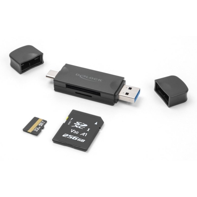 Delock Card Reader USB 5 Gbps USB Type-C™ / Typ-A für SD und Micro SD Speicherkarten schwarz