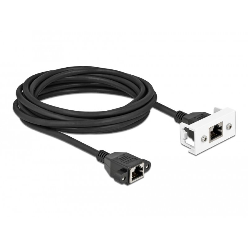 Delock Netzwerk Verlängerungskabel für Easy 45 Modul S/FTP RJ45 Buchse zu RJ45 Buchse Cat.6A 5 m schwarz / weiß