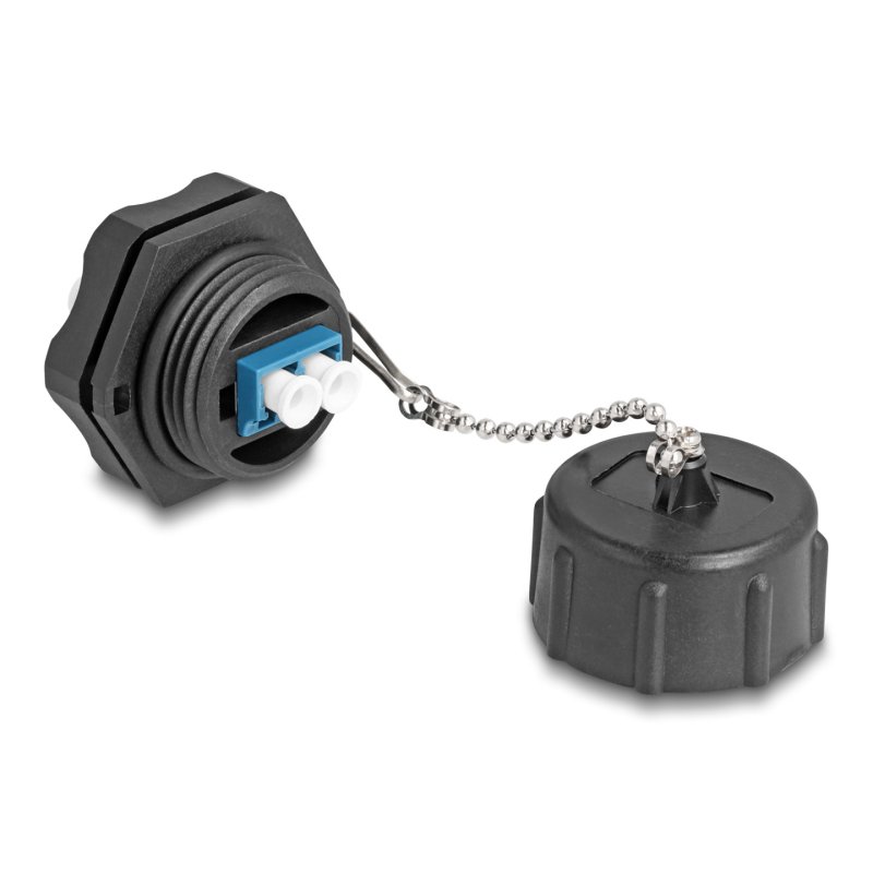 Delock LWL Einbaubuchse LC Duplex zu LC Duplex mit Verschlusskappe Singlemode IP68 staub- und wasserdicht