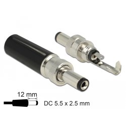 Delock Steckverbinder DC 5,5 x 2,5 mm mit Länge 12,0 mm Hohlstecker Lötversion