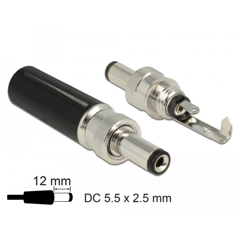 Delock Steckverbinder DC 5,5 x 2,5 mm mit Länge 12,0 mm Hohlstecker Lötversion