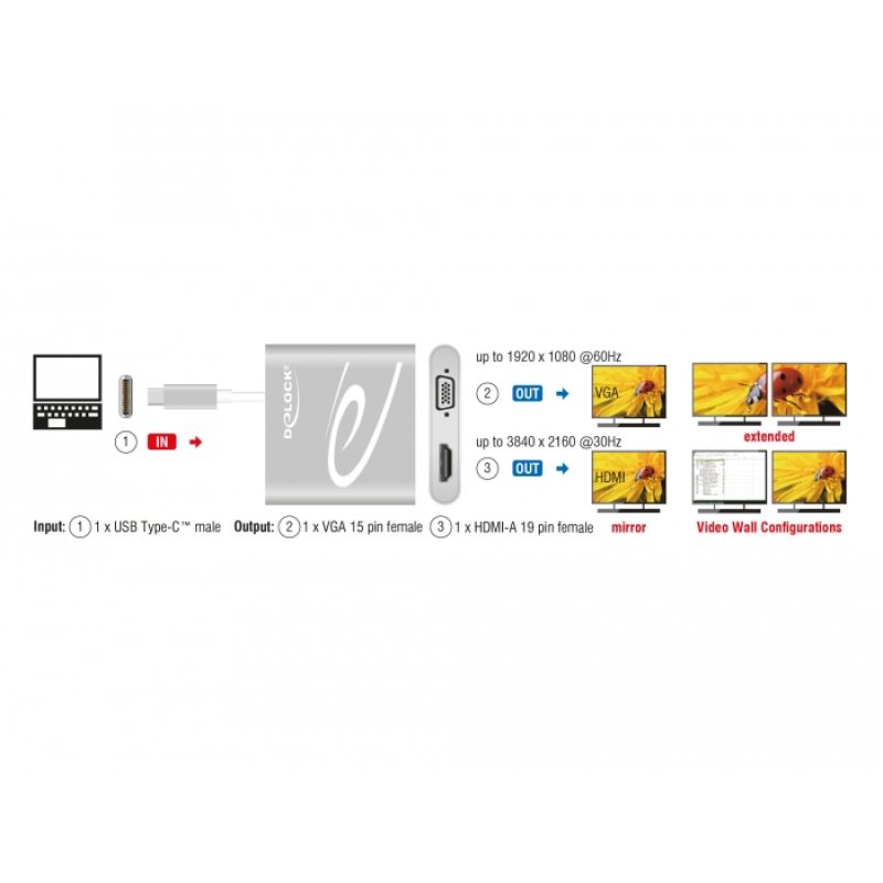 DeLOCK 87705 adaptateur graphique USB 3840 x 2160 pixels Argent