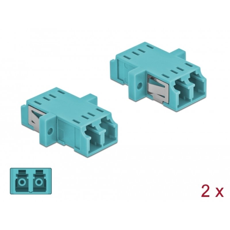 DeLOCK Optical Fiber Coupler LC Duplex female to LC Duplex female Multi-mode 2 pieces light blue
