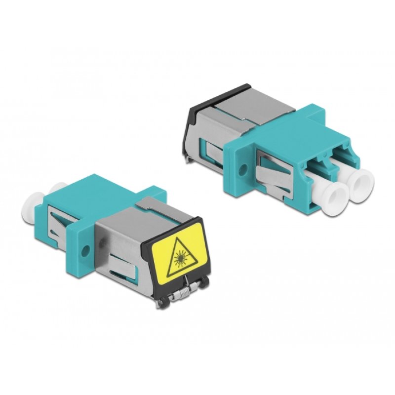 DeLOCK Optical Fiber Coupler with laser protection flip LC Duplex female to LC Duplex female Multi-mode aqua