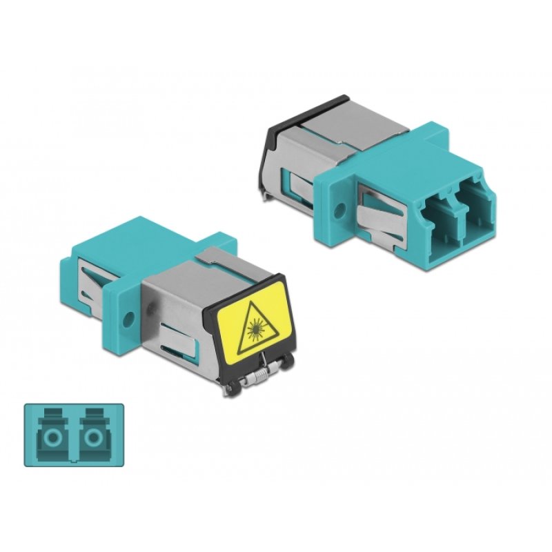 DeLOCK Optical Fiber Coupler with laser protection flip LC Duplex female to LC Duplex female Multi-mode aqua
