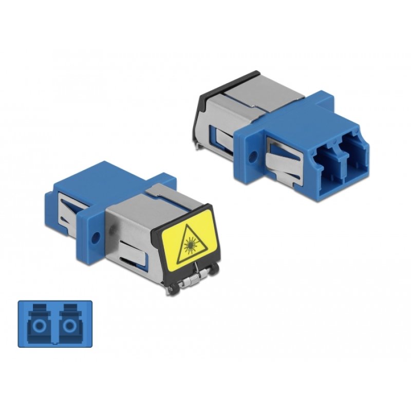 DeLOCK Optical Fiber Coupler with laser protection flip LC Duplex female to LC Duplex female Single-mode blue