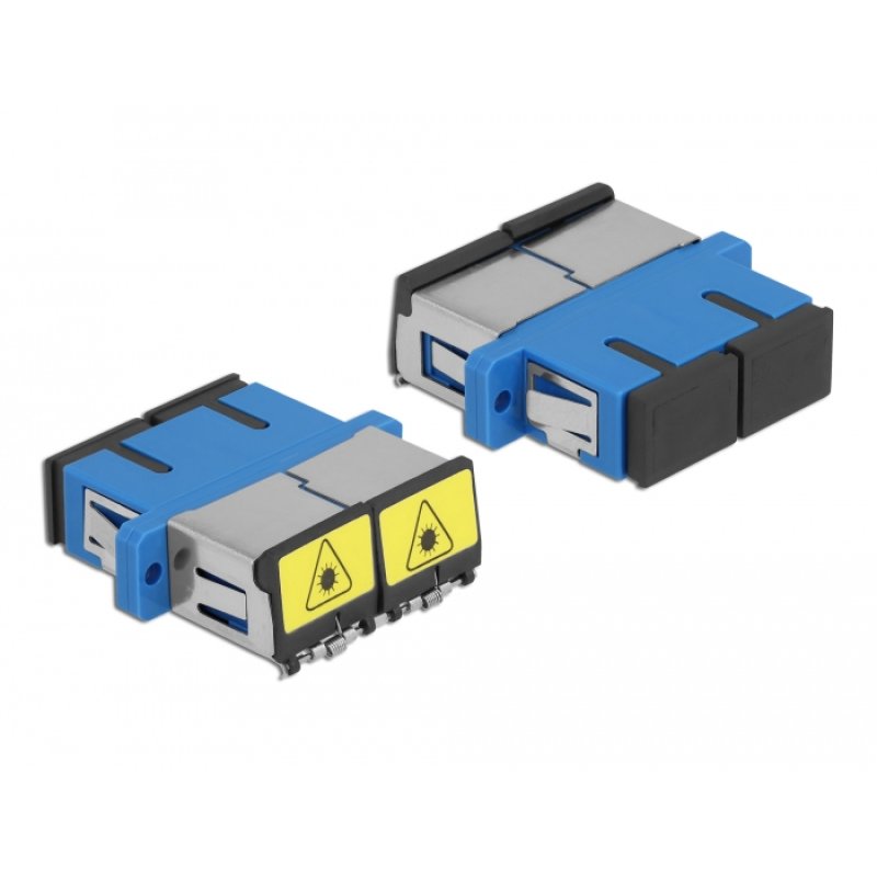 Delock LWL Kupplung mit Laserschutzklappe SC Duplex Buchse zu SC Duplex Buchse Singlemode blau