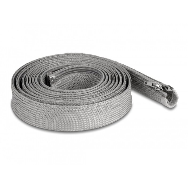 DeLOCK Manchon tressé avec fermeture Éclair résistant à la chaleur, 3 m x 20 mm, gris