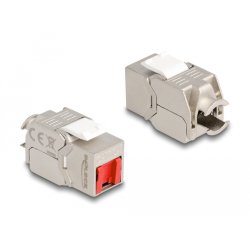 Delock Keystone Modul RJ45 Buchse zu LSA Cat.6A werkzeugfrei mit roter Staubschutzkappe
