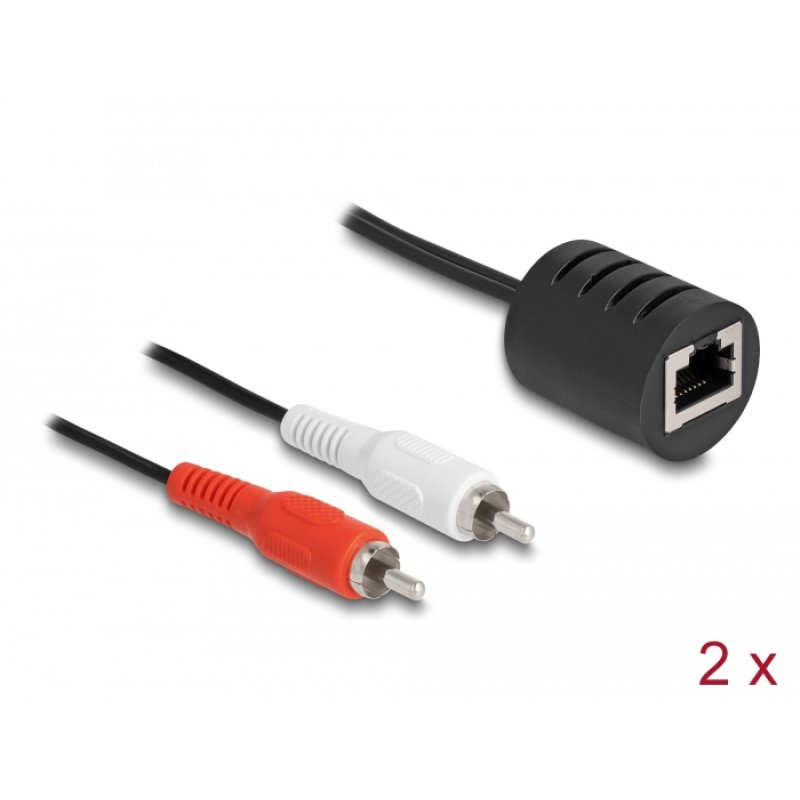 Delock Stereo Audio Extender RJ45 Buchse zu 2 x Cinch Stecker Cat.5 bis 50 m Set 2 Stück