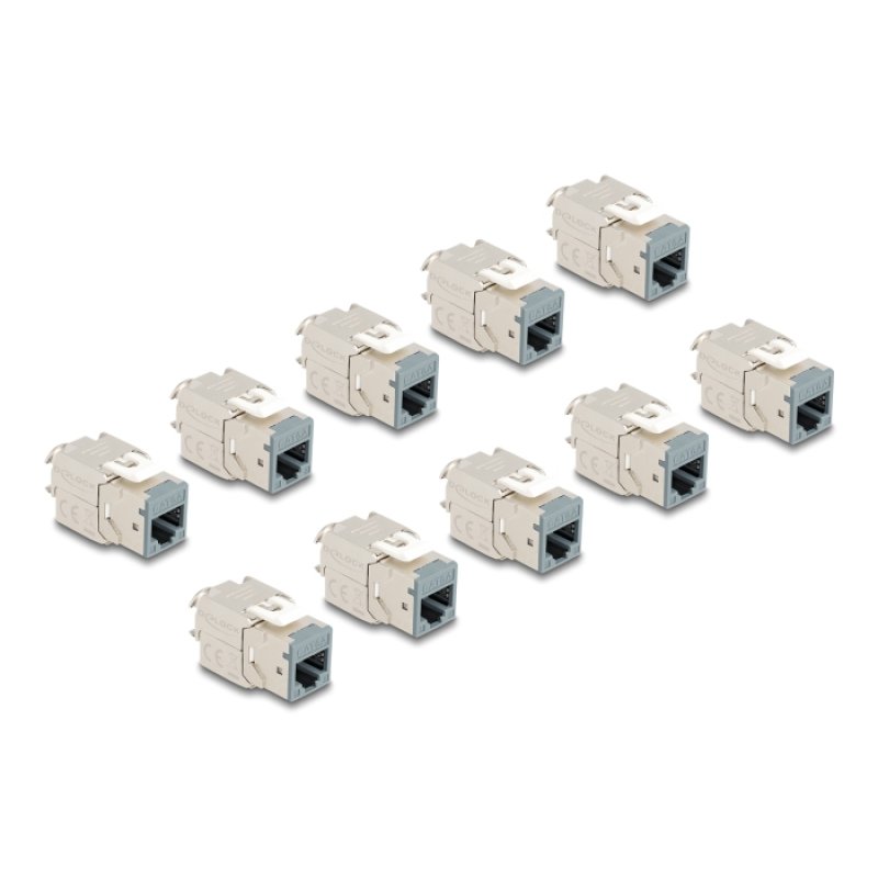 Delock Keystone Modul RJ45 Buchse zu LSA Cat.6A werkzeugfrei grau Set 10 Stück