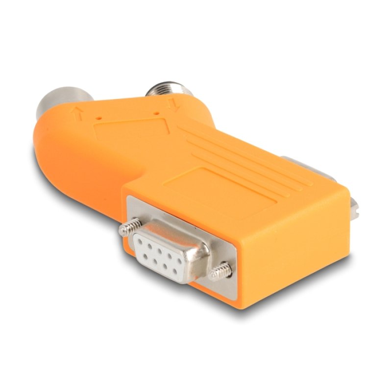 DeLOCK D-Sub 9 male and female to M12 male and female 5 pin A-coded CAN bus splitter 35° orange