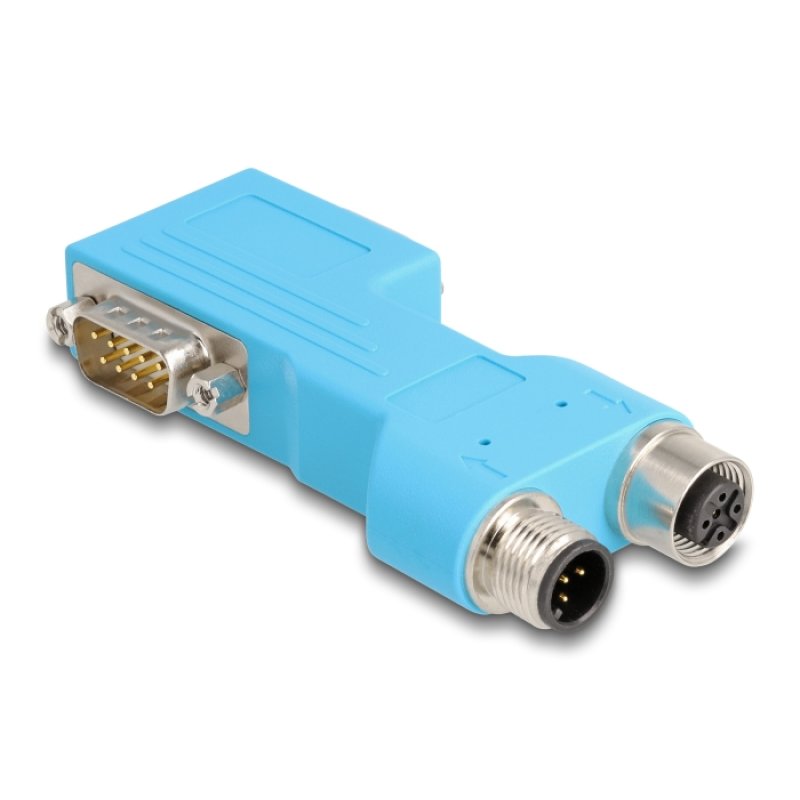 DeLOCK D-Sub 9 male and female to M12 male and female 5 pin A-coded CAN bus splitter 90° blue