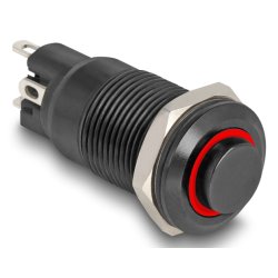 Delock Druckschalter zum Einbau schwarz 12 mm 12 V 4 x Lötanschluss LED rot Ring