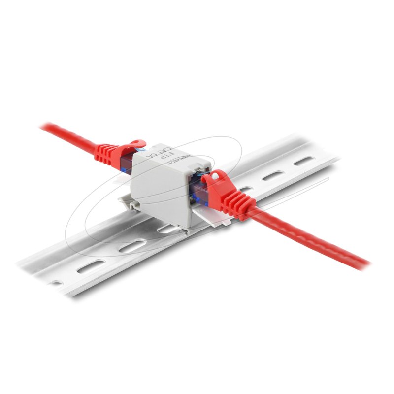 Delock RJ45 Kupplung Cat.6A Buchse zu Buchse mit Staubschutzklappe für Hutschienen Montage geschirmt grau / weiß