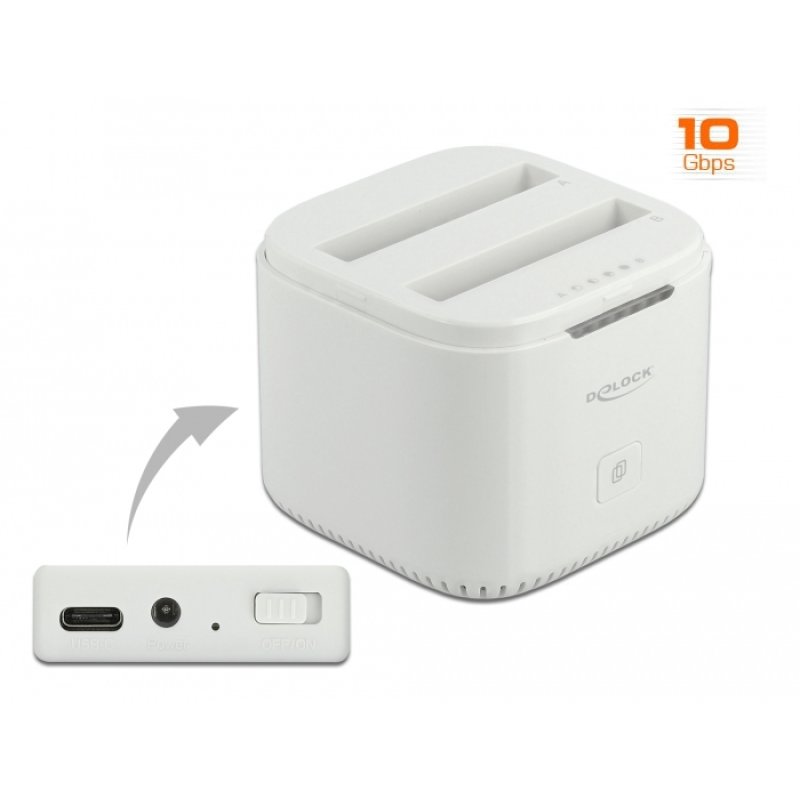 DeLOCK Station d’accueil USB Type-C 3.2 pour 2 x 2.5″ SATA HDD / SSD avec fonction de clonage