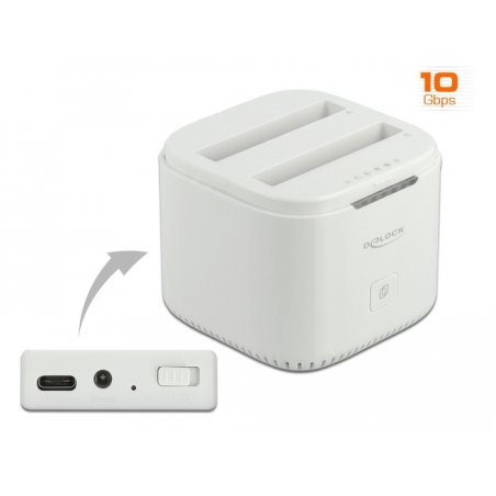 DeLOCK USB Type-C™ 3.2 Docking Station for 2 x 2.5″ SATA HDD / SSD with Clone Function