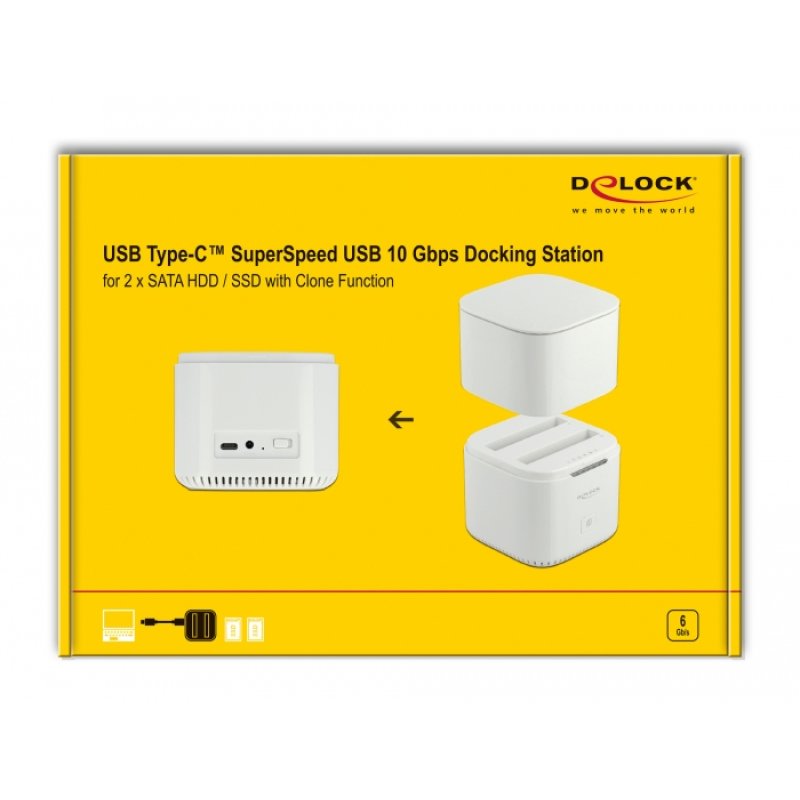 DeLOCK USB Type-C™ 3.2 Docking Station for 2 x 2.5″ SATA HDD / SSD with Clone Function