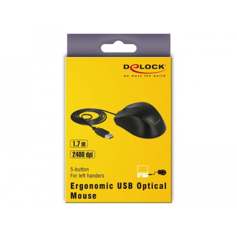 DeLOCK 12548 mouse Office Left-hand USB Type-A Optical 2400 DPI