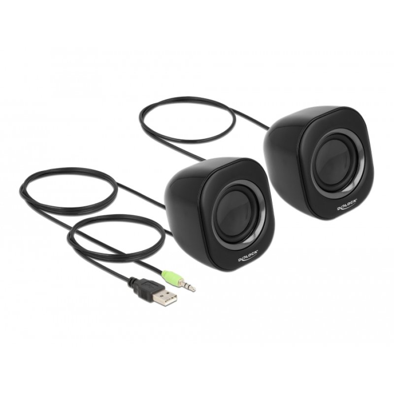 DeLOCK Mini Stereo PC Speaker with 3.5 mm stereo jack male and USB powered