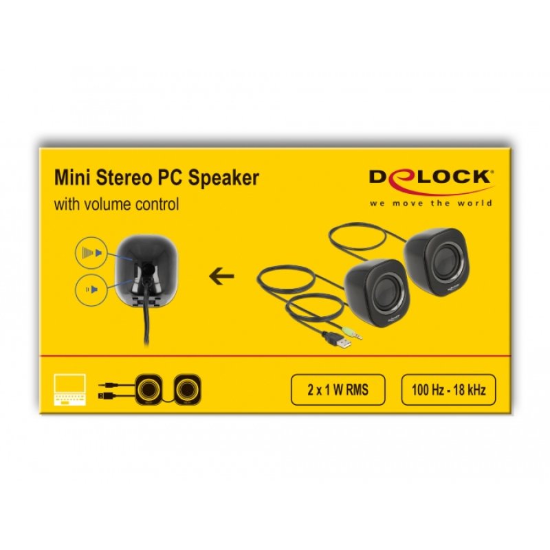 DeLOCK Mini Stereo PC Speaker with 3.5 mm stereo jack male and USB powered