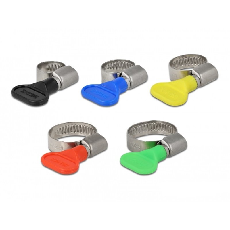 DeLOCK Collier de tuyau, vis papillon, 10 unités, couleurs assorties