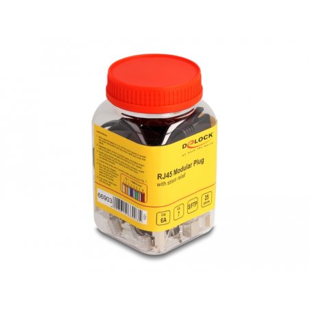 DeLOCK Fiches modulaires RJ45 avec cliquer de dégagement Cat.6A, Cat.7 avec protection contre le pliage, set de 25