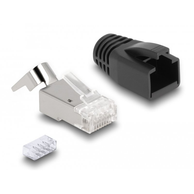 RJ45 Modularer Stecker mit Zugentlastung Cat.6A, Cat.7 und Knickschutztülle 25er Set