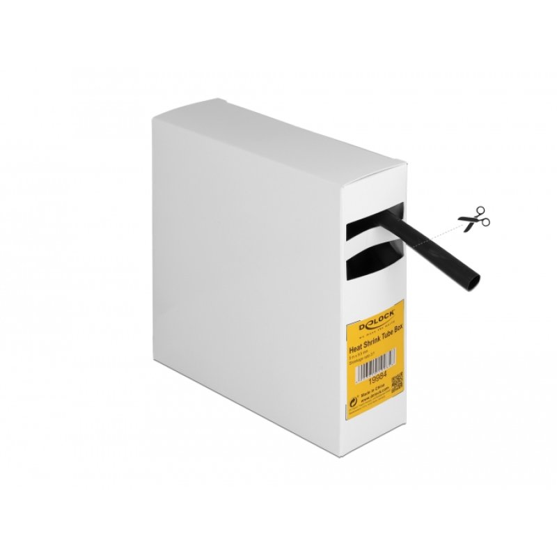 DeLOCK Heat shrink tube Box, with inside adhesive, shrinkage ratio 3:1, 5 m x 9.5 mm black