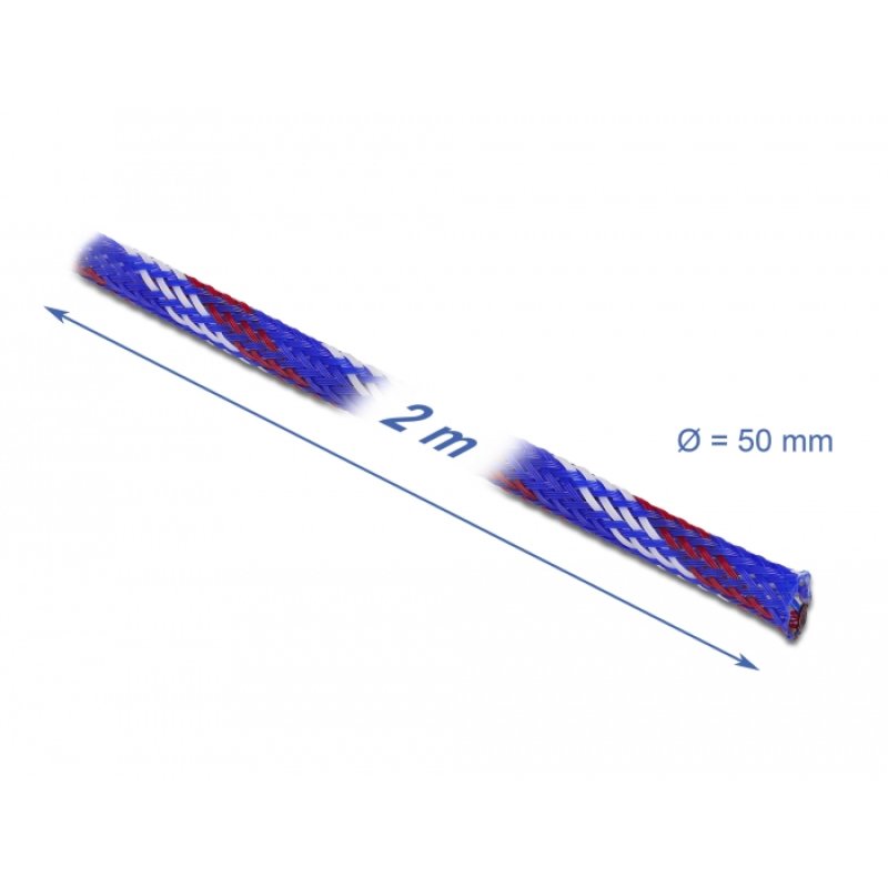 DeLOCK Manchon tressé étirable 2 m x 50 mm bleu-rouge-blanc