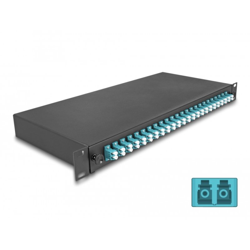 DeLOCK Boitier de jonction 19″ de fibre optique, 24 x LC Duplex OM3, 1U, entièrement assemblée