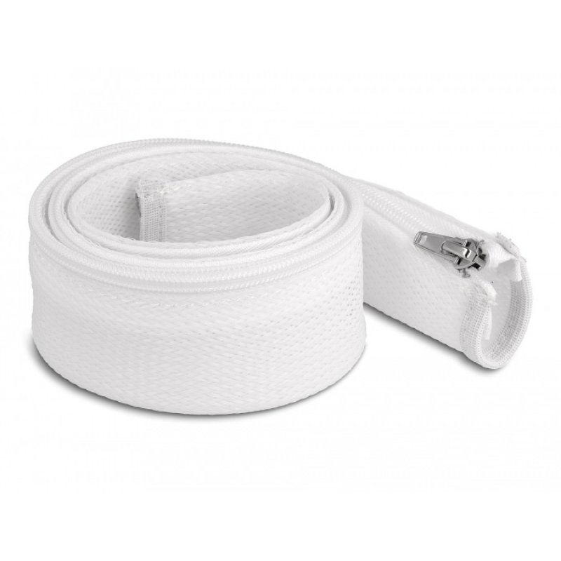 DeLOCK Braided Sleeve with zip fastener heat-resistant 1 m x 50 mm white