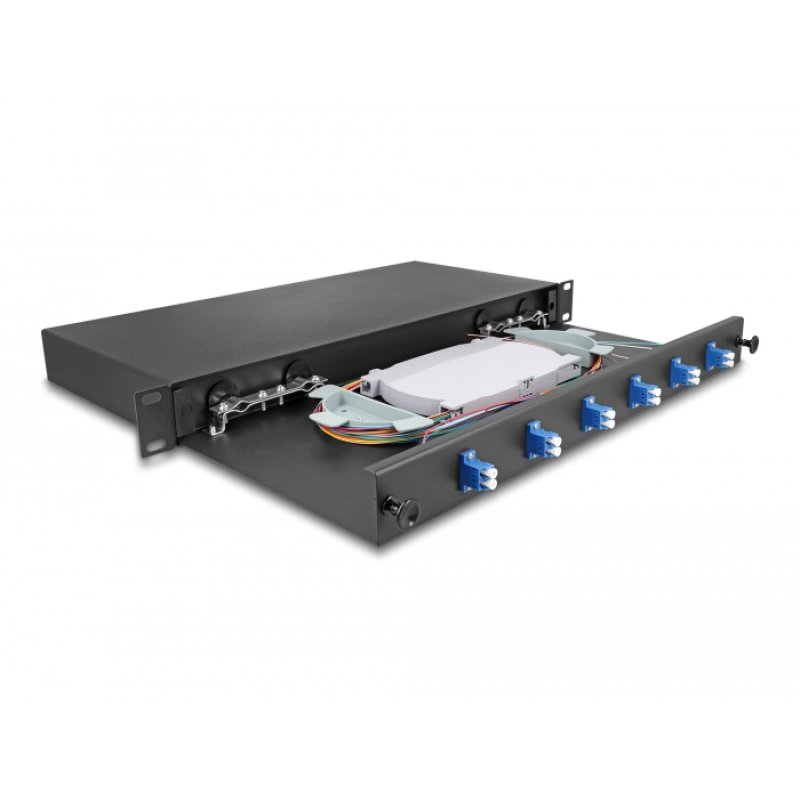 DeLOCK 19″ Optical Fiber Splice Box 6 x LC Duplex OS2 1U complete assembled