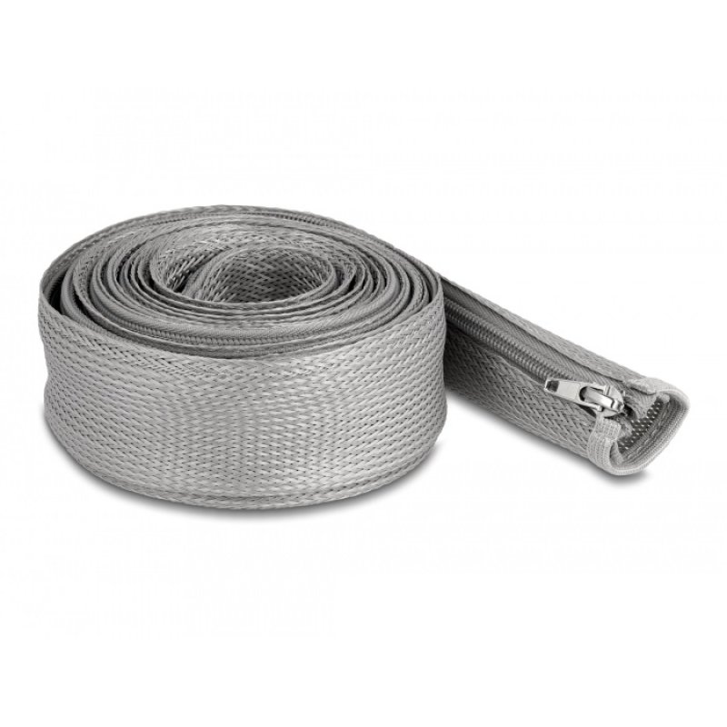 DeLOCK Manchon tressé avec fermeture Éclair résistant à la chaleur, 3 m x 50 mm, gris