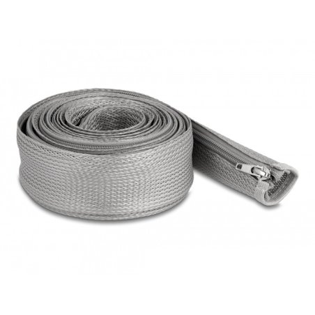 DeLOCK Braided Sleeve with zip fastener heat-resistant 3 m x 50 mm grey