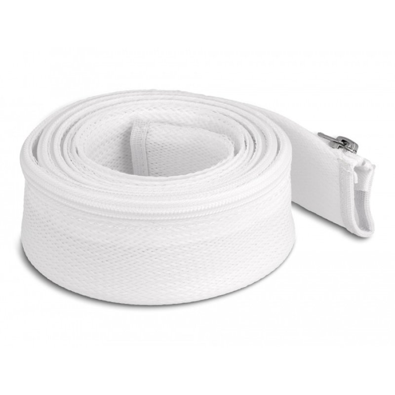 DeLOCK Braided Sleeve with zip fastener heat-resistant 2 m x 50 mm white