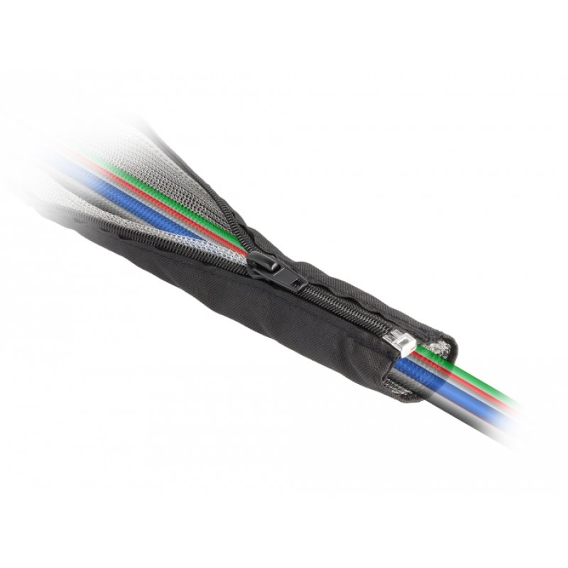 DeLOCK Manchon tissé blindé EMI avec fermeture Eclair thermorésistant, 1 m x 30 mm, noir