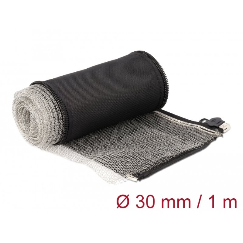 EMV Abschirmgeflechtschlauch mit Reißverschluss hitzebeständig 1 m x 30 mm schwarz
