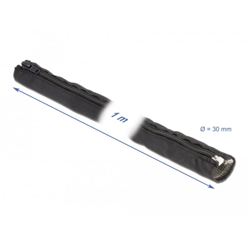 DeLOCK Manchon tissé blindé EMI avec fermeture Eclair thermorésistant, 1 m x 30 mm, noir