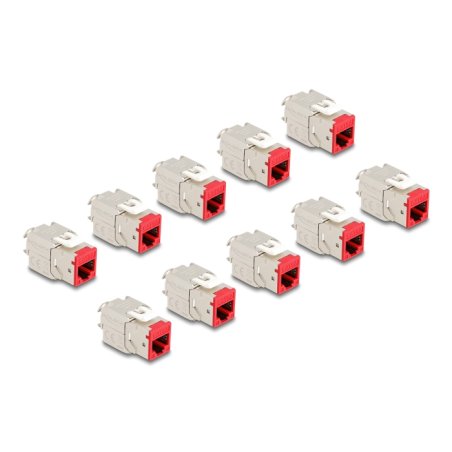 DeLOCK Module Keystone RJ45 femelle à LSA Cat.6A, sans outil, rouge, set de 10 unités