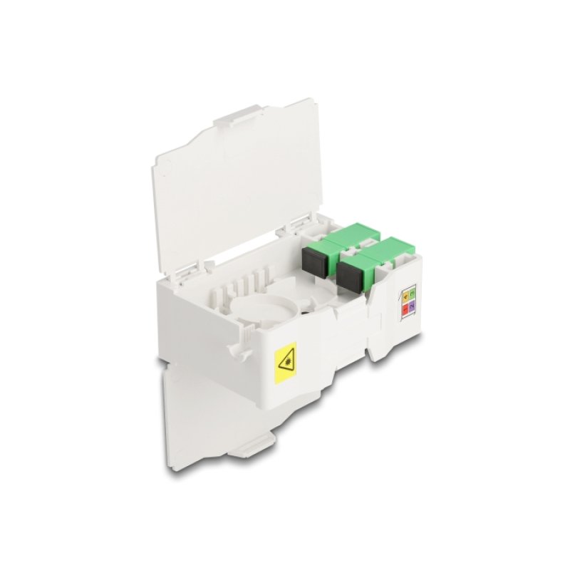 DeLOCK Boitier de connexion de fibre optique pour rail DIN avec support d’épissure et 4 x coupleurs SC Simplex