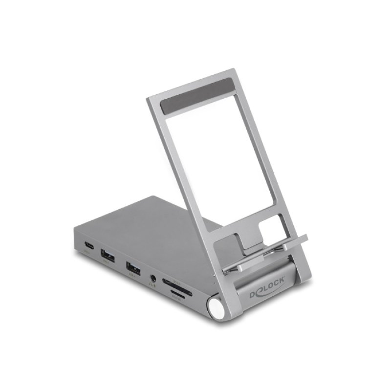 Tablet und Notebook Dockingstation 4K mit integrierter Halterung - HDMI / USB / Hub / SD / Micro SD / PD 3.0 - klappbar