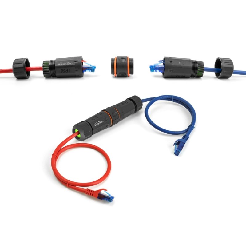 Kabelverbinder RJ45 Buchse zu RJ45 Buchse Cat.6A mit M20 Gewinde und zwei Dichtungen für Slim Kabel IP68 staub- und