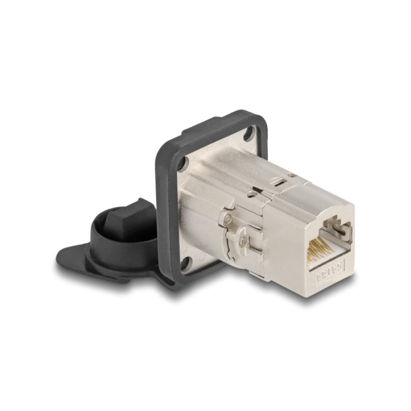 DeLOCK Connecteur intégré RJ45 Type-D STP Cat.6A avec capuchon de protection IP66 pour la poussière et l‘eau